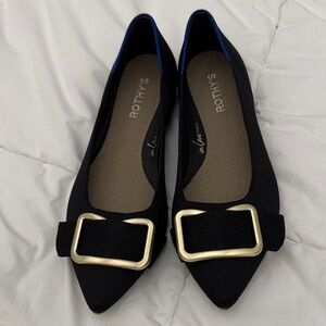 Rothy's Black Flats with Gold Buckle NEW 10